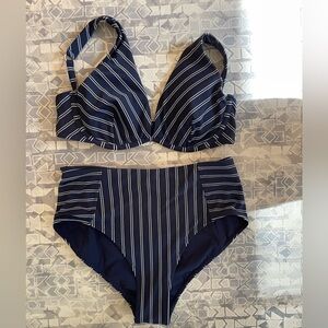 Athleta Women’s Nautical Navy & White Striped Bathing Suit